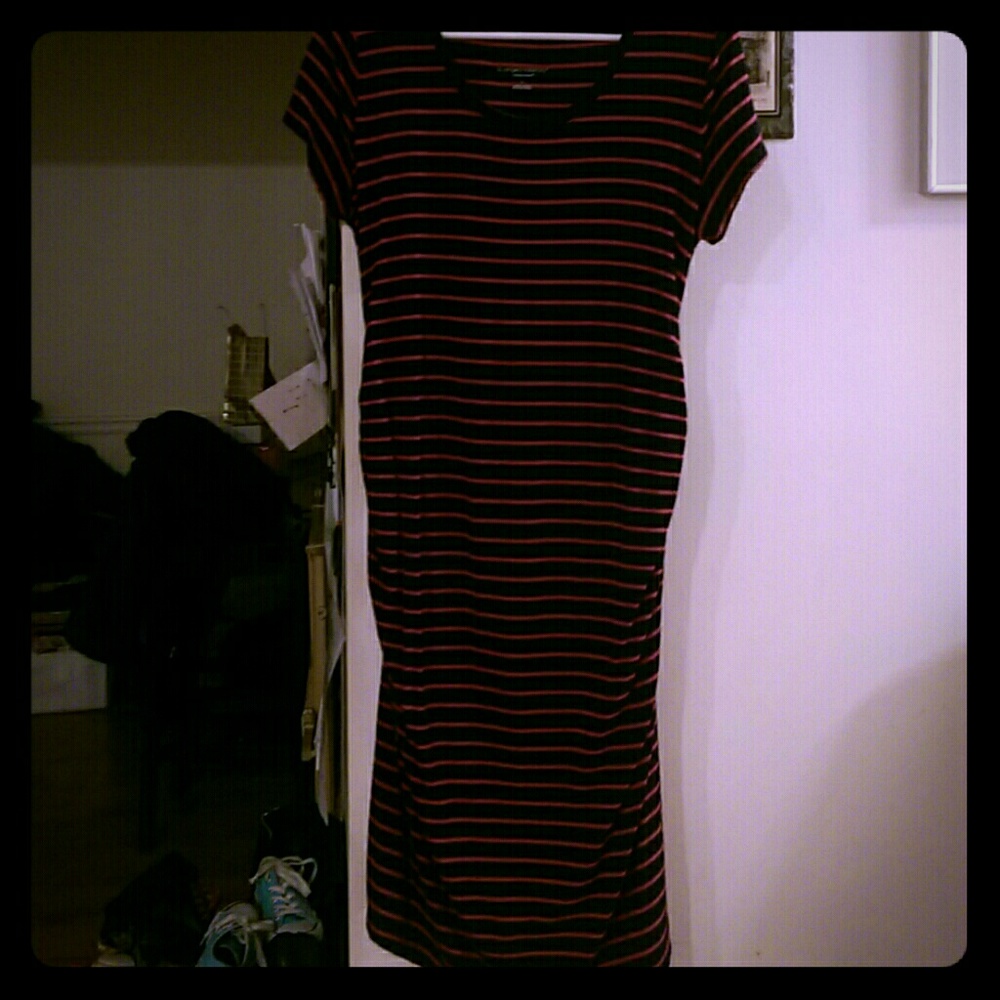 Navy blue and pink striped Maternity dress